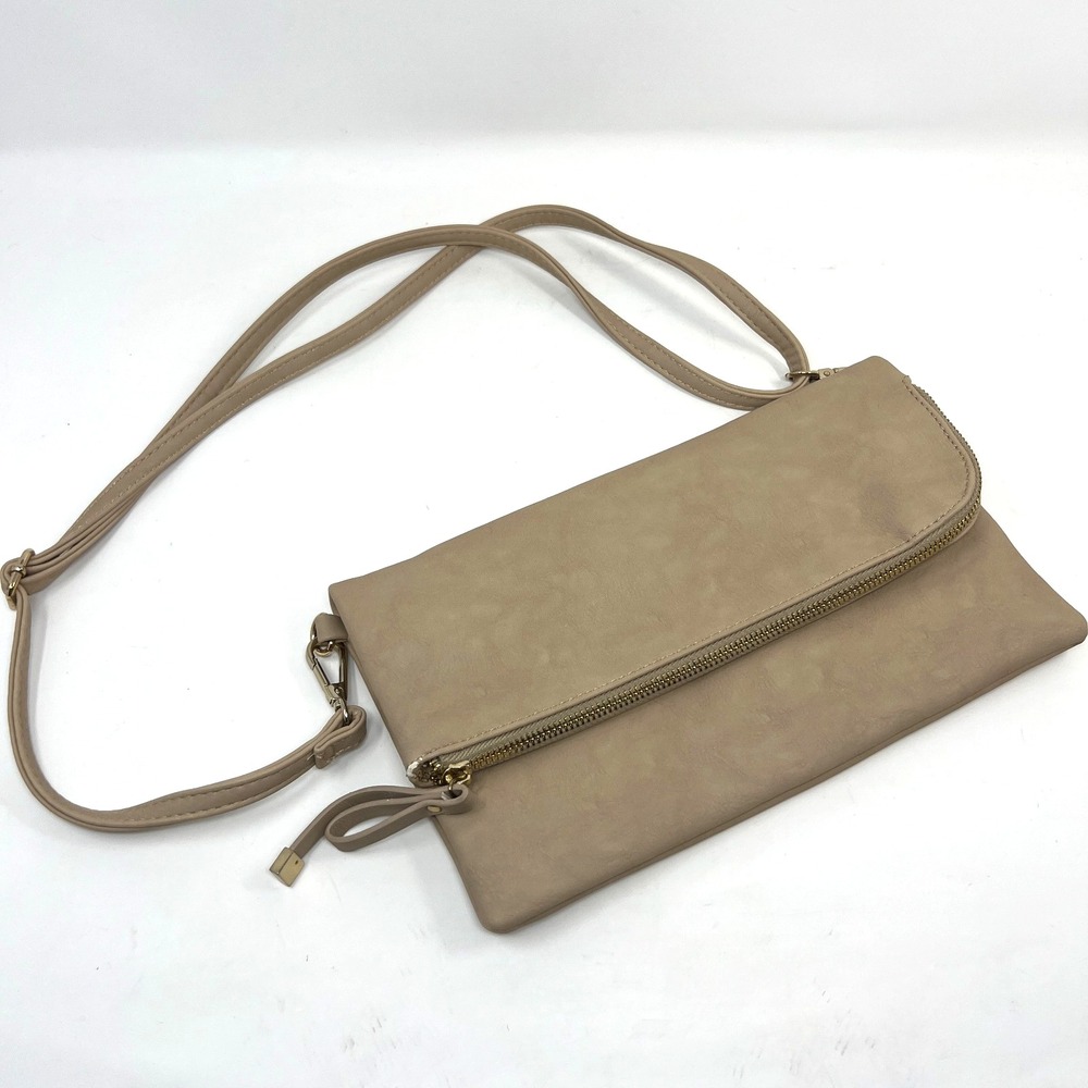 Charming Charlie Tan Fold Over Clutch Purse Chic Handbag